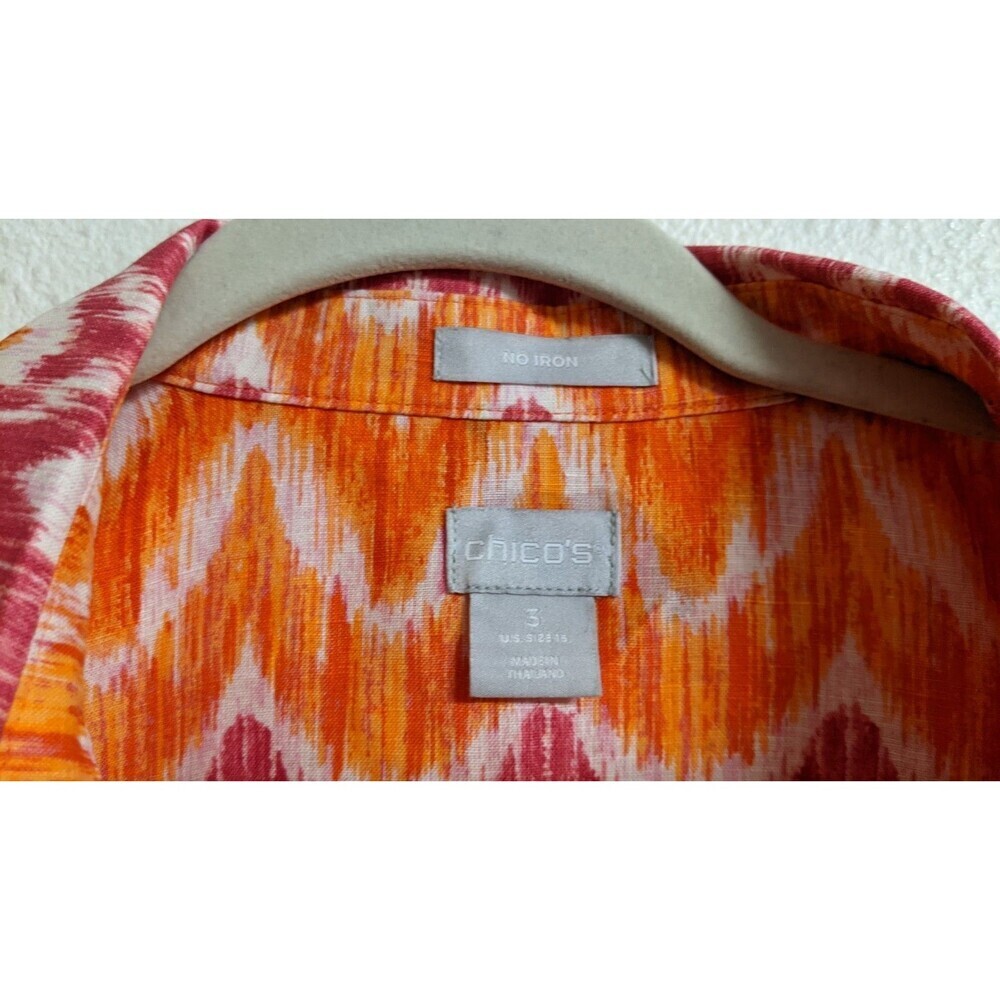 CHICO'S 100% Linen Multi-Colored Shirt Dress Swim Cover Roll-Tab Sleeves 3/16 - Picture 3 of 10